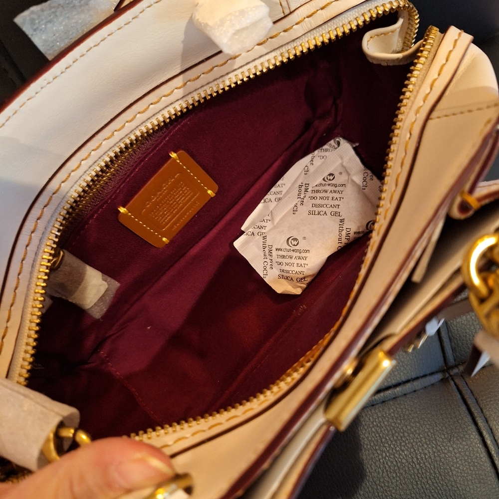Coach Brown Signature Canvas Satchel with Cream Trim and Gold Hardware - Picture 3 of 11